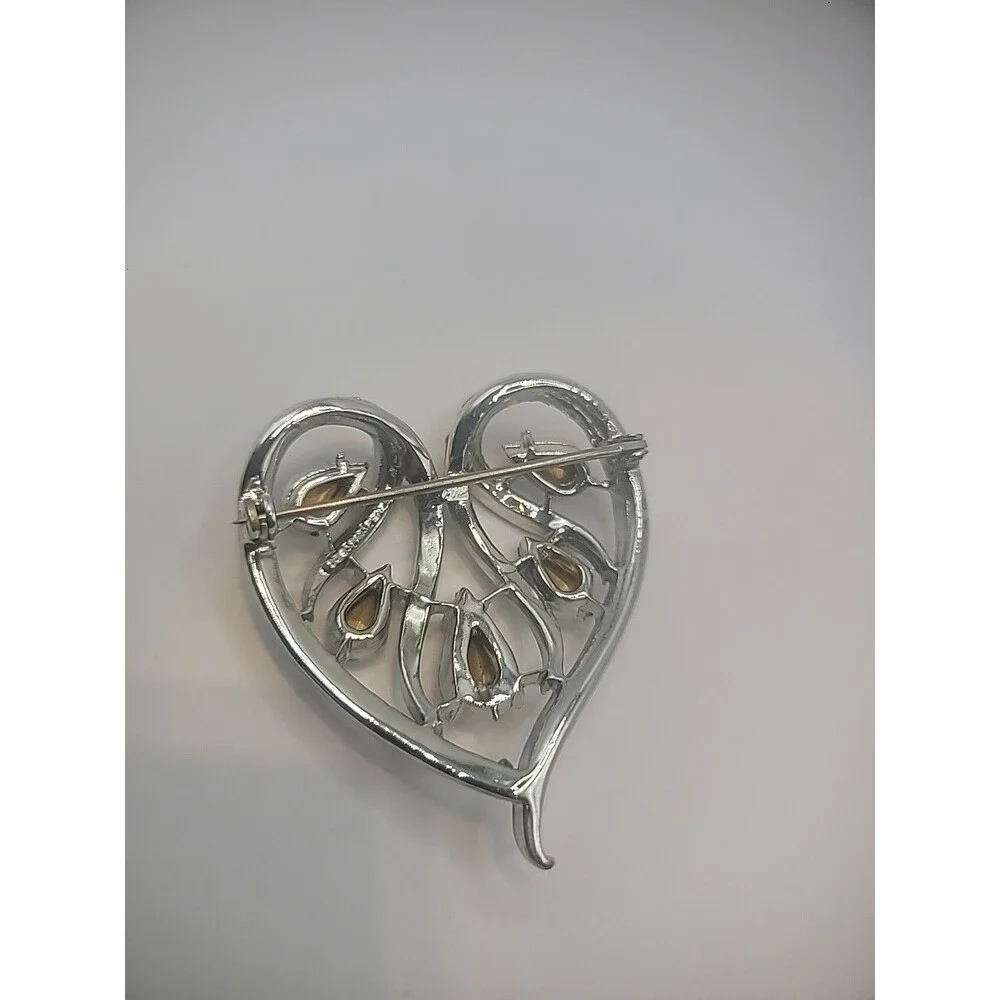 Vintage Coro Pin Brooch Ornate Heart Crystal Teardrop Jewelry Costume